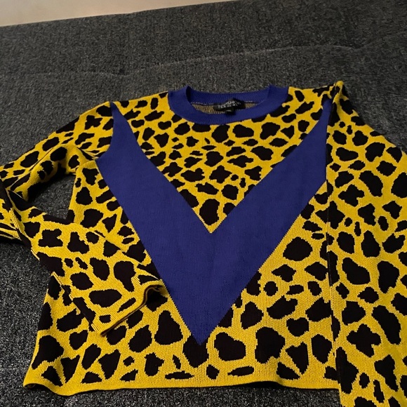 Topshop Yellow and Blue Leopard Print Sweatshirt size 6 - Picture 2 of 3